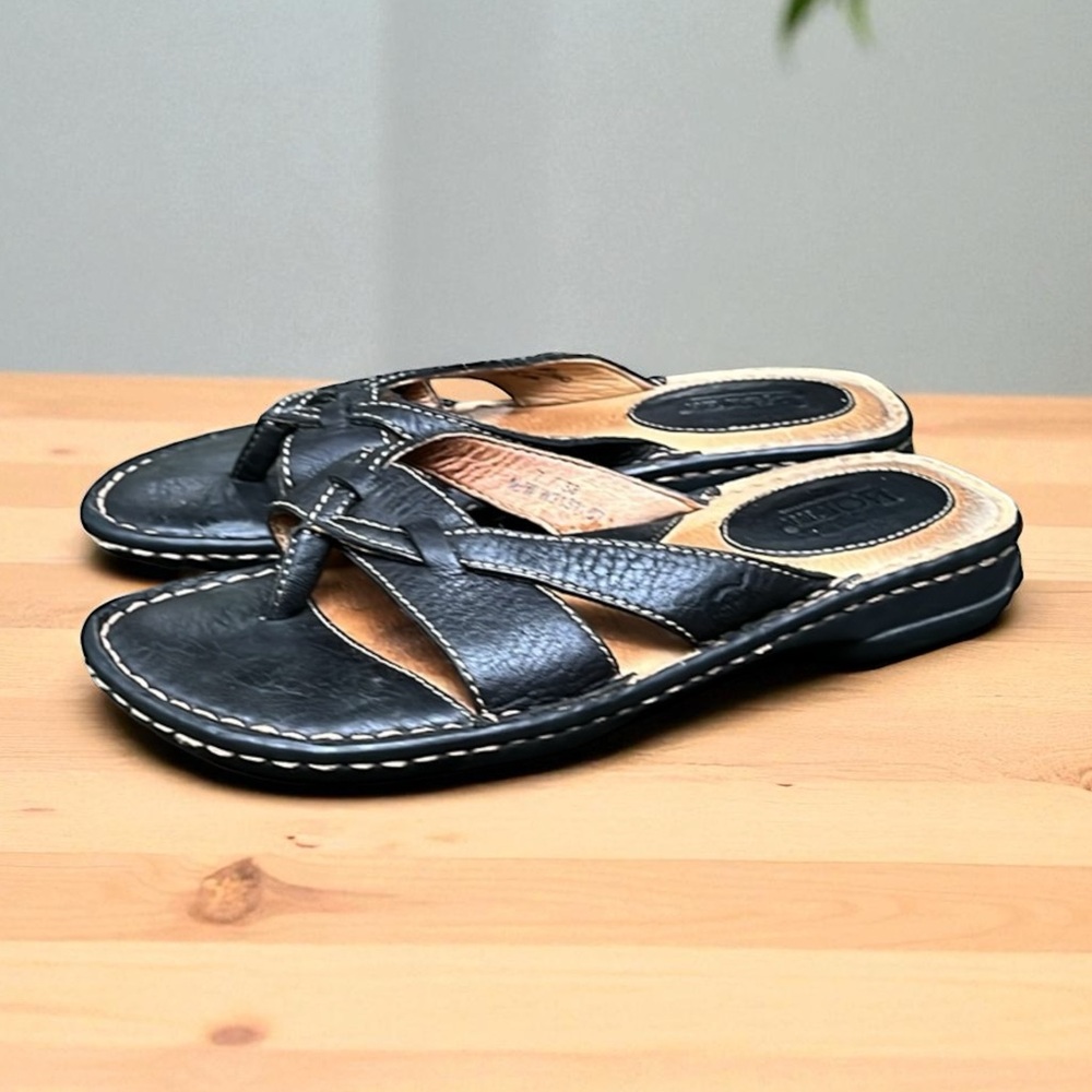 Born Black Leather Cross-Strap Slide Sandals